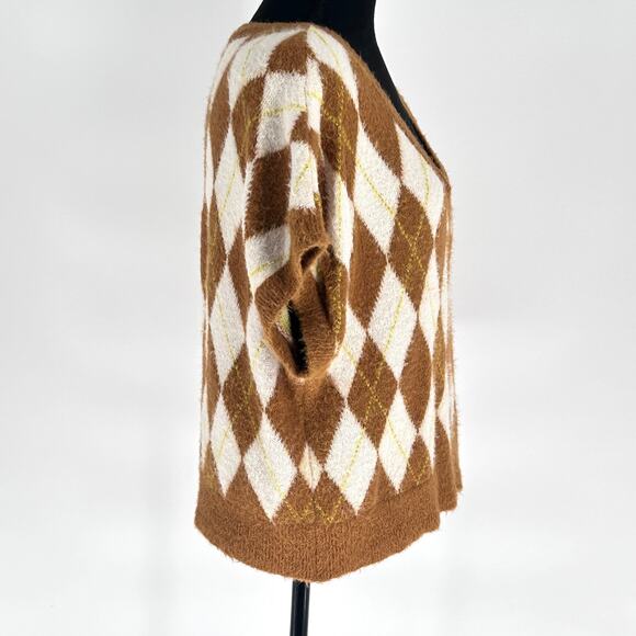 Free People Through the Motions Sweater Vest Retro Boxy Brown Cream M - Picture 6 of 13